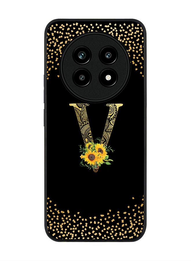 For Realme 13 Pro / 13 Pro+ Case,Slim fit Camera Protection, Shockproof Thin Phone cover  - Custom Floral Monogram - V ( Black )